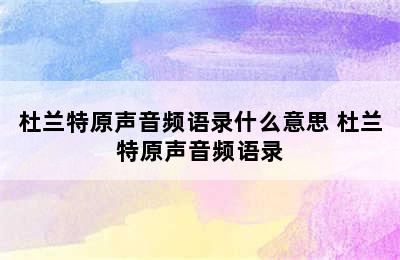 杜兰特原声音频语录什么意思 杜兰特原声音频语录